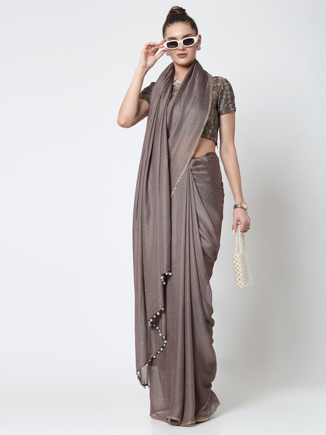 

OFFICE & YOU Abstract Woven Design Jute Silk Saree, Grey