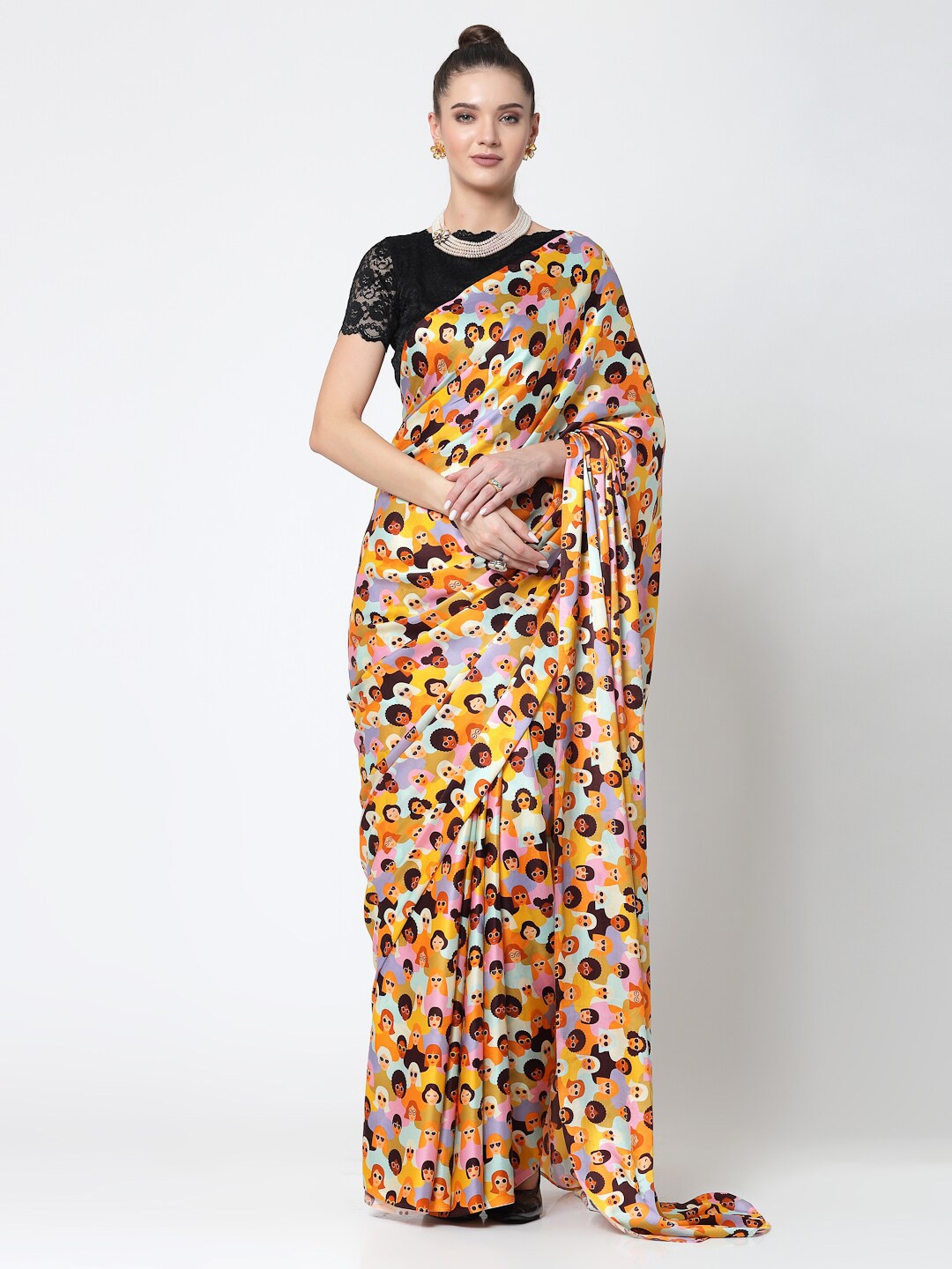 

OFFICE & YOU Abstract Printed Satin Saree, Yellow