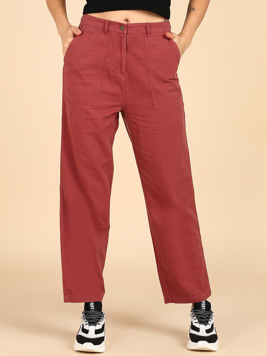 

Mast & Harbour Women Smart Pure Cotton Trousers, Brown