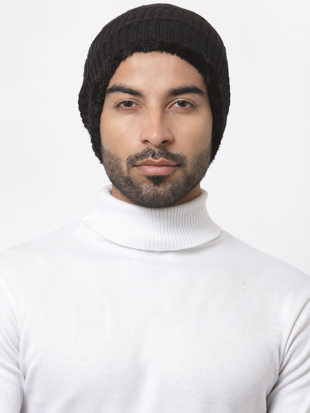

WEAVERS VILLA Self Design Woollen Beanie Cap, Black