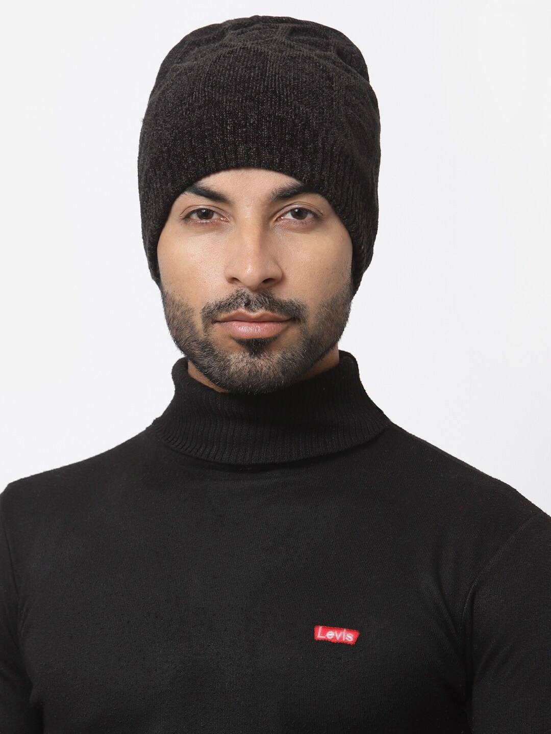 

WEAVERS VILLA Self Design Woollen Beanie Cap, Black