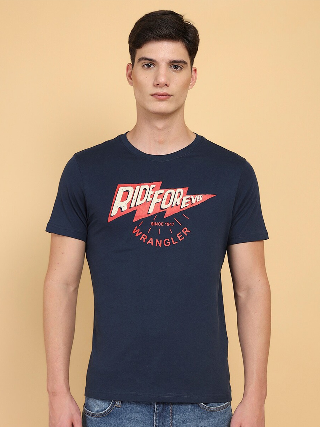 

Wrangler Typography Printed Cotton T-shirt, Navy blue