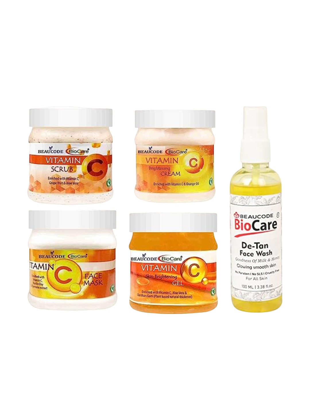 

BEAUCODE BIOCARE 5-Pcs Vitamin C Facial Kit 250g Each With De-Tan Face Wash 100ml, Na