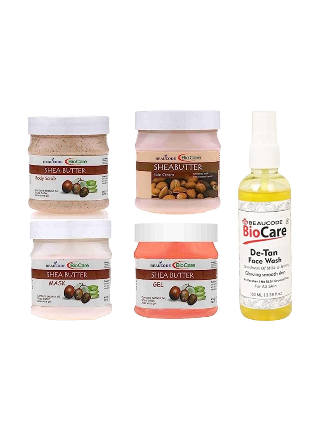 

BEAUCODE BIOCARE 5-Pcs Shea Butter Facial Kit 250g With De-Tan Face Wash 100ml, White