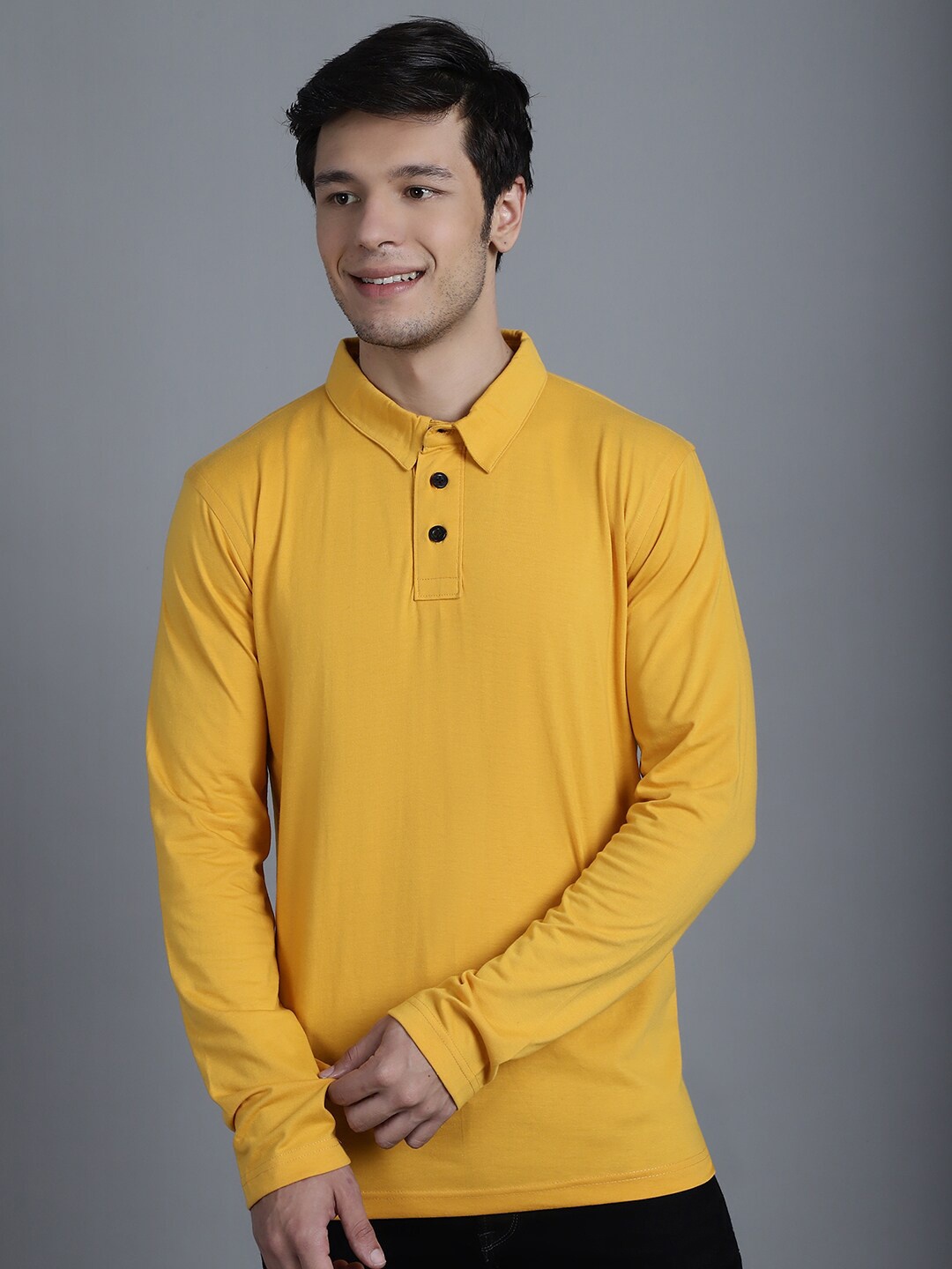 

Friskers Polo Collar Long Sleeves Casual Cotton T-shirt, Gold