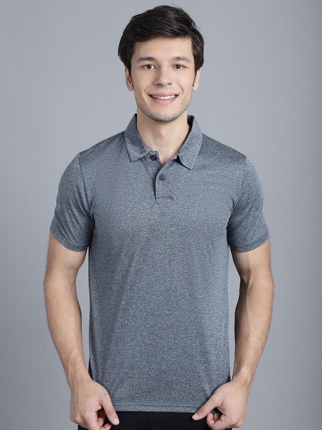 

Friskers Self Designed Polo Collar Casual Knitted T-shirt, Grey