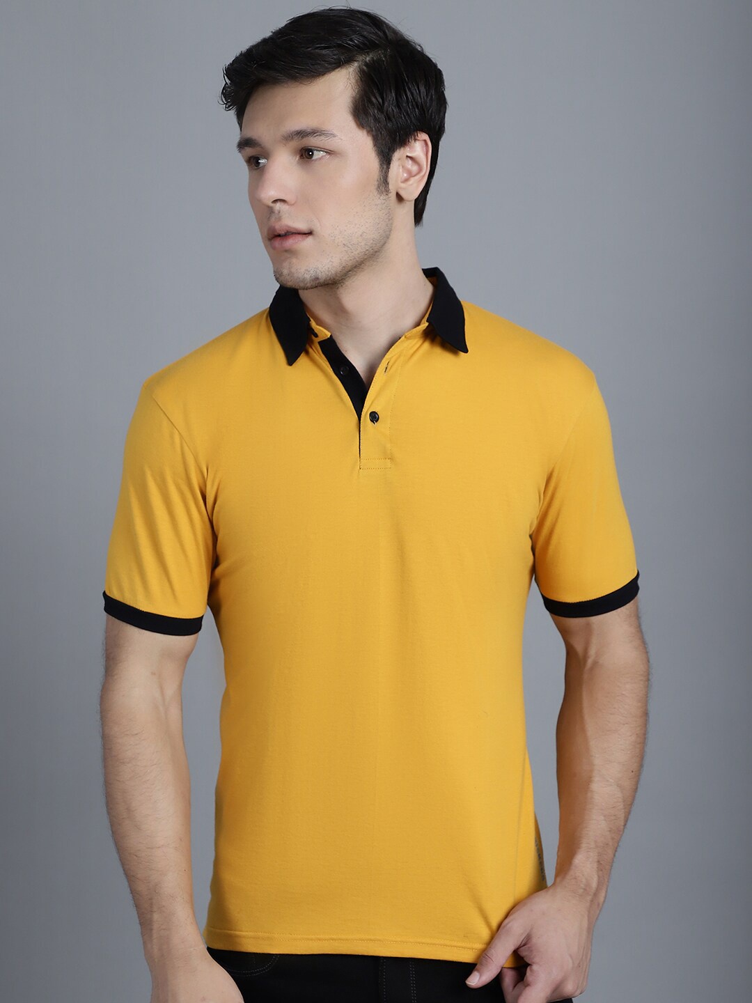

Friskers Polo Collar Casual Knitted Cotton T-shirt, Yellow