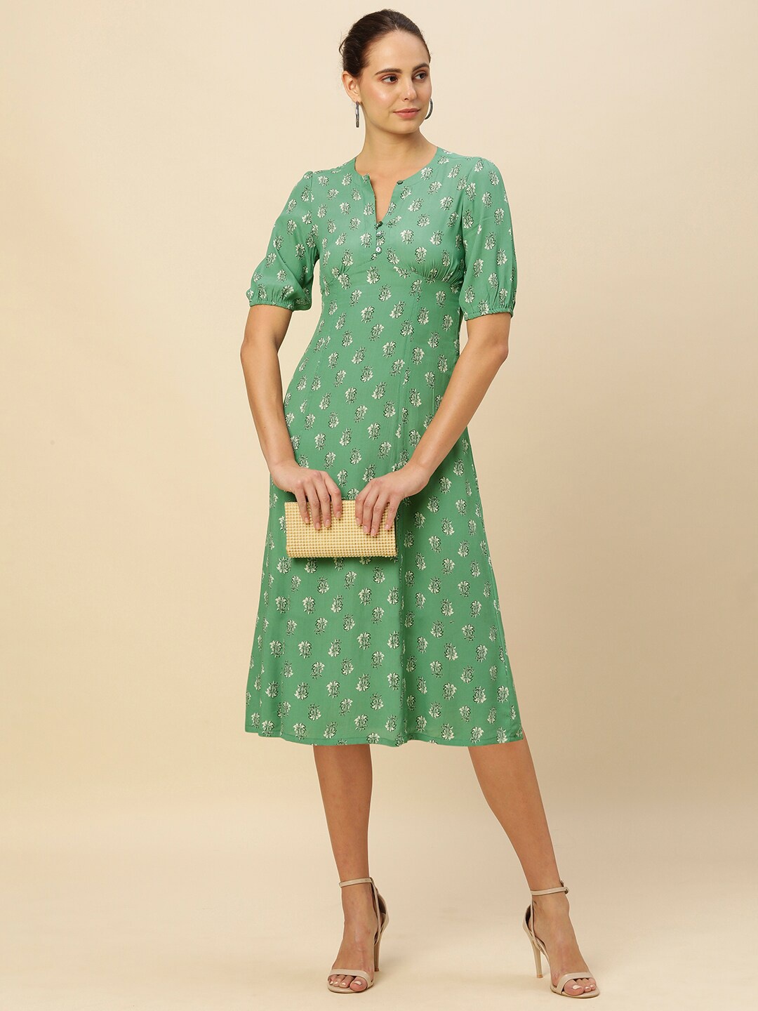 

Chemistry Floral Printed A-Line Midi Dress, Green