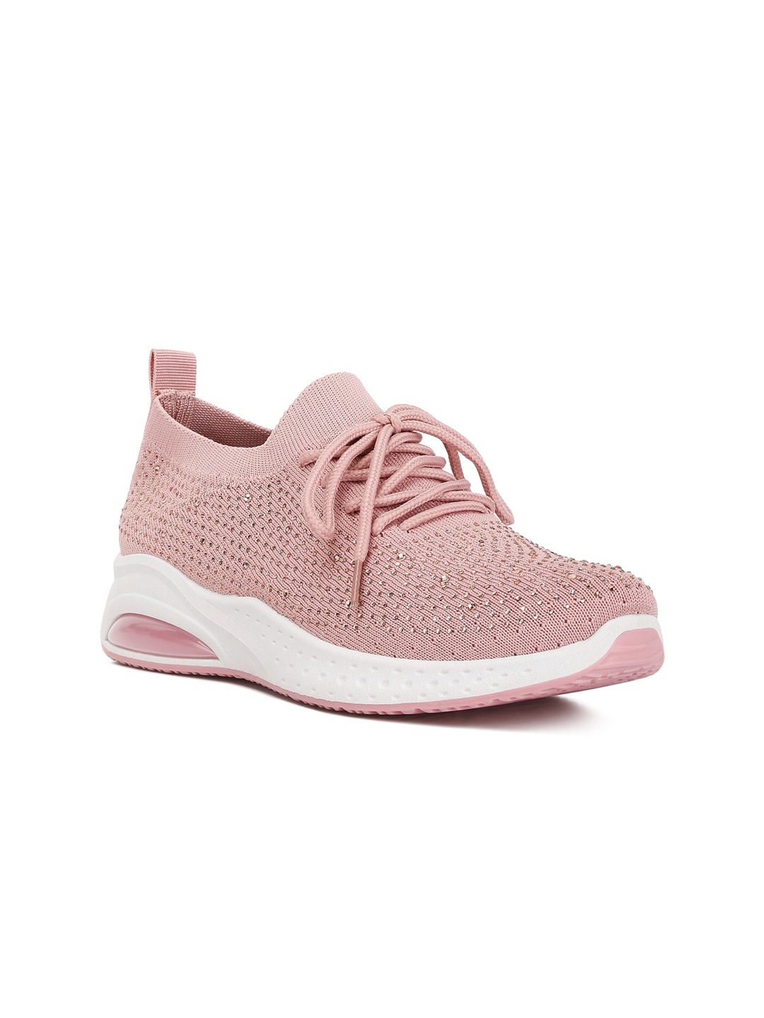 

London Rag Women Woven Design Lace-Up Sneakers, Pink