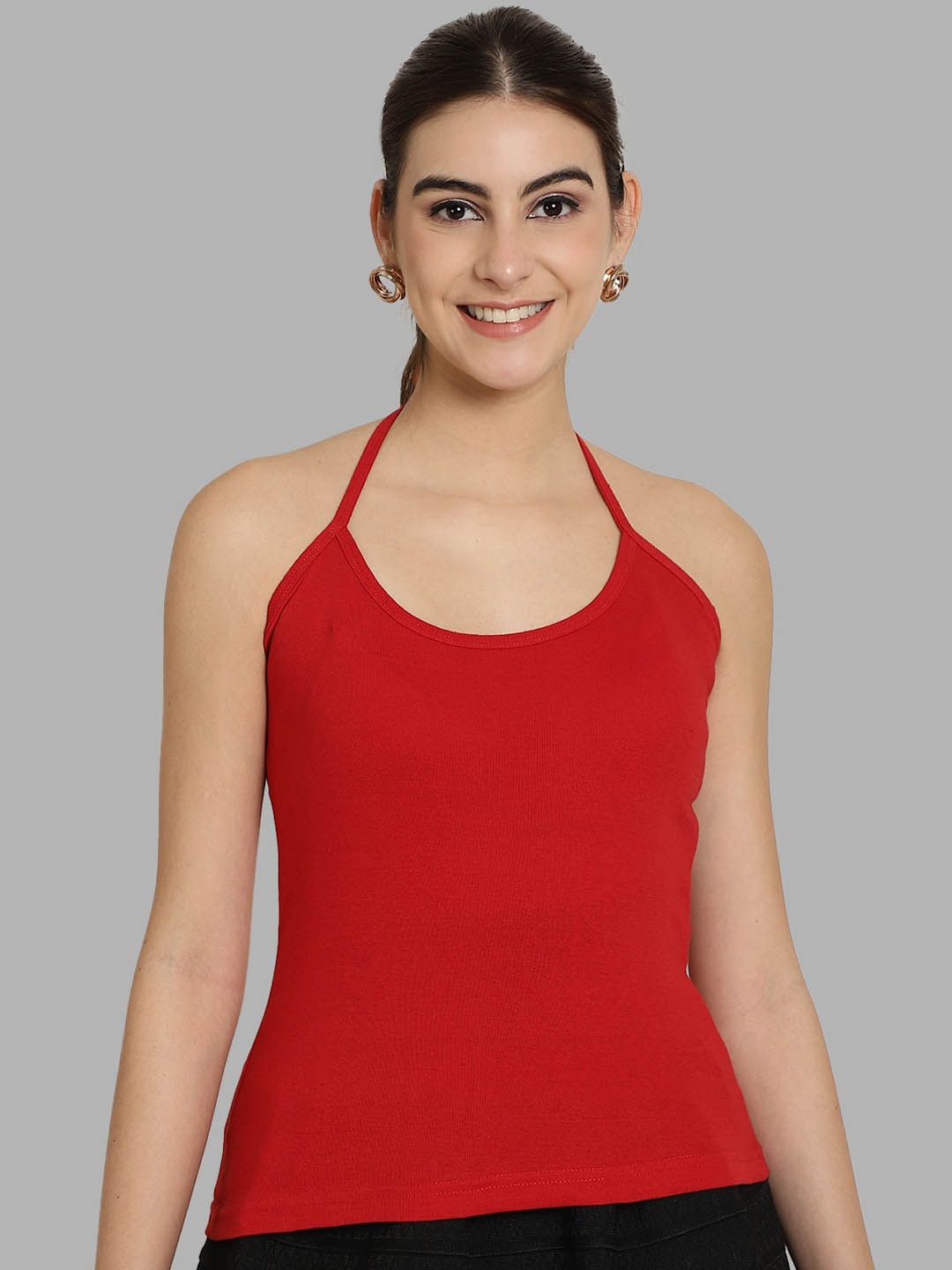 

Friskers Halter Neck Sleeveless Non-Padded Camisoles, Red