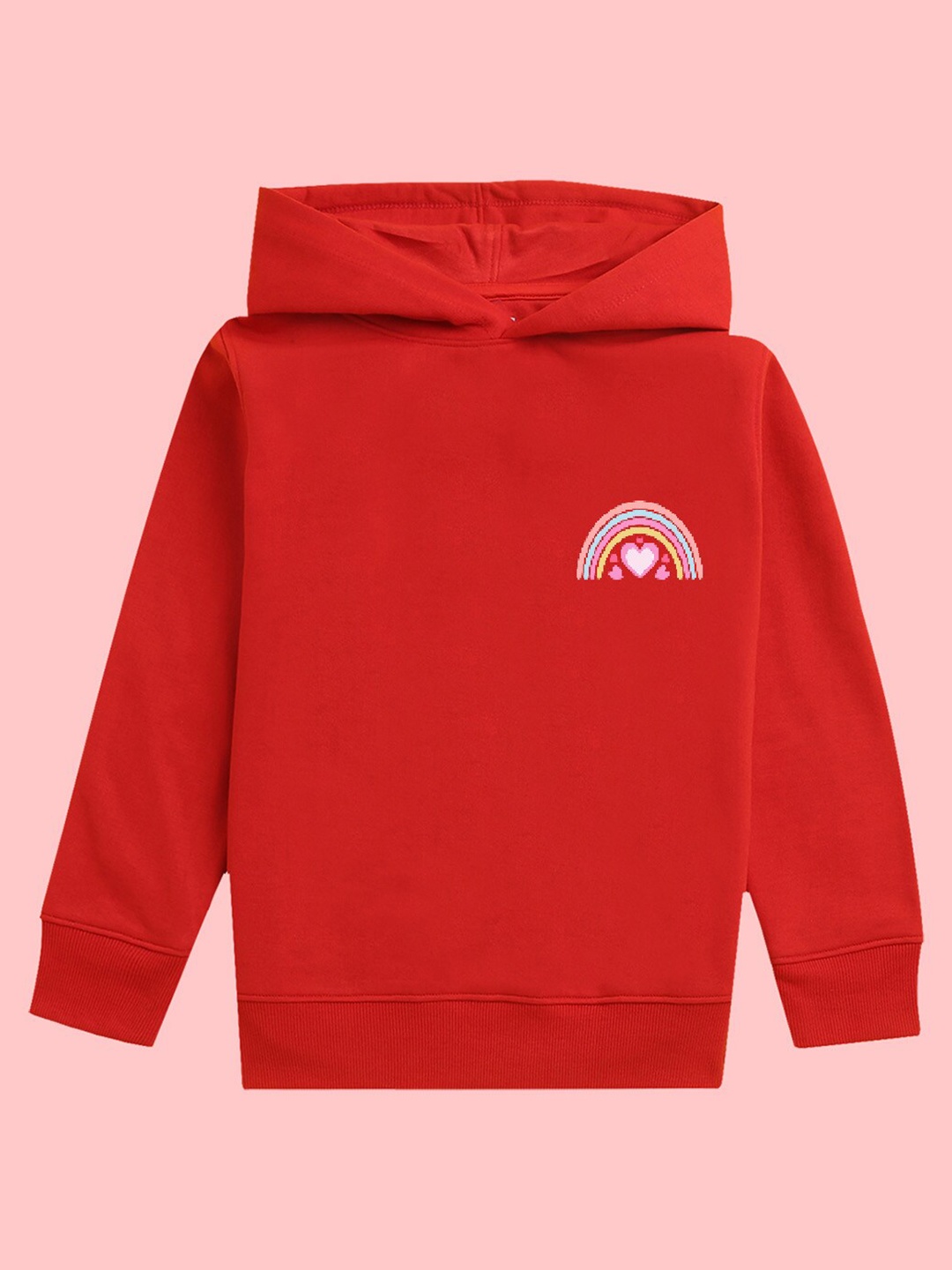

NUSYL Girls Printed Hooded Fleece Pullover Sweatshirt, Red