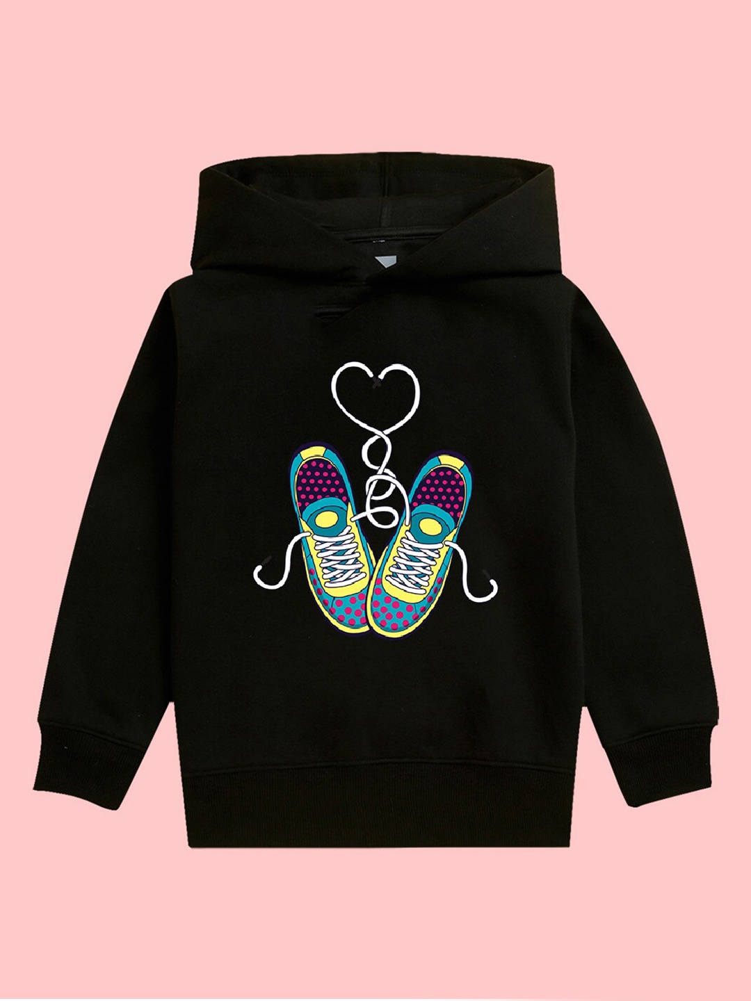 

NUSYL Girls Graphic Printed Hooded Long Sleeves Fleece Pullover, Black