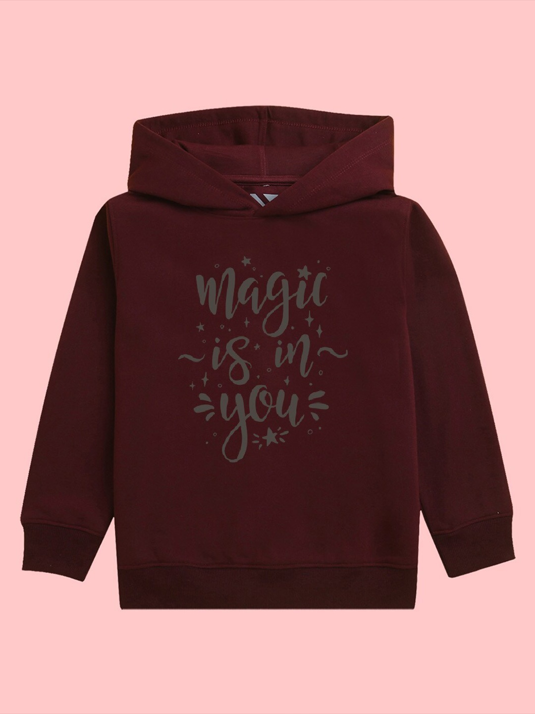 

NUSYL Girls Typography Printed Hooded Fleece Pullover Sweatshirt, Burgundy