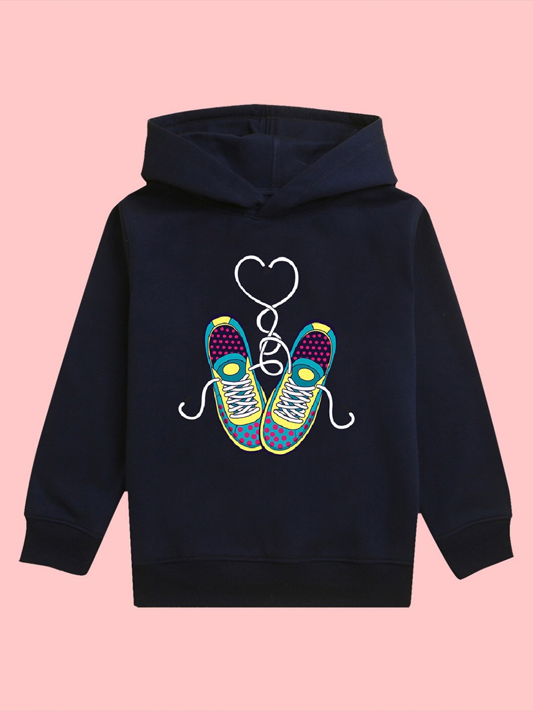 

NUSYL Girls Graphic Printed Hooded Fleece Pullover, Navy blue