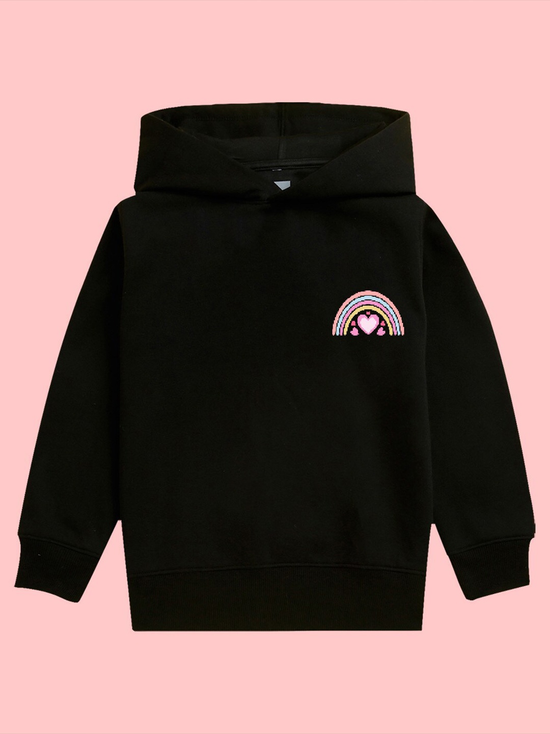 

NUSYL Girls Rainbow Printed Hooded Fleece Pullover Sweatshirt, Black