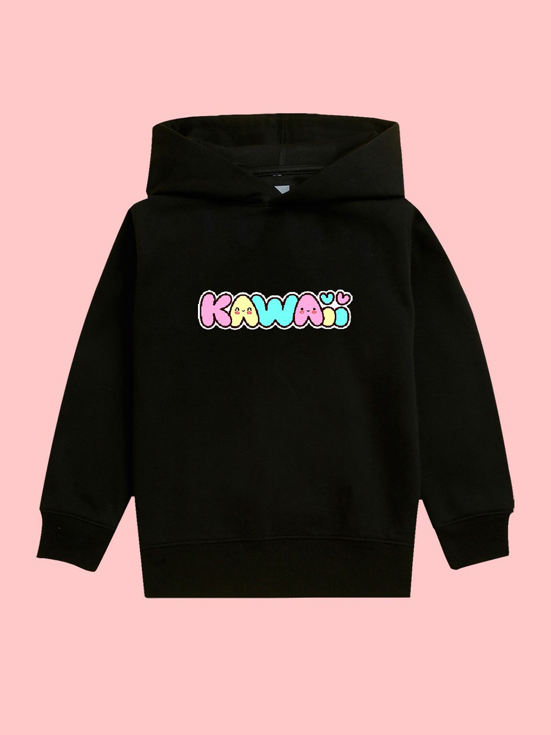 

NUSYL Girls Graphic Printed Hooded Fleece Pullover, Black