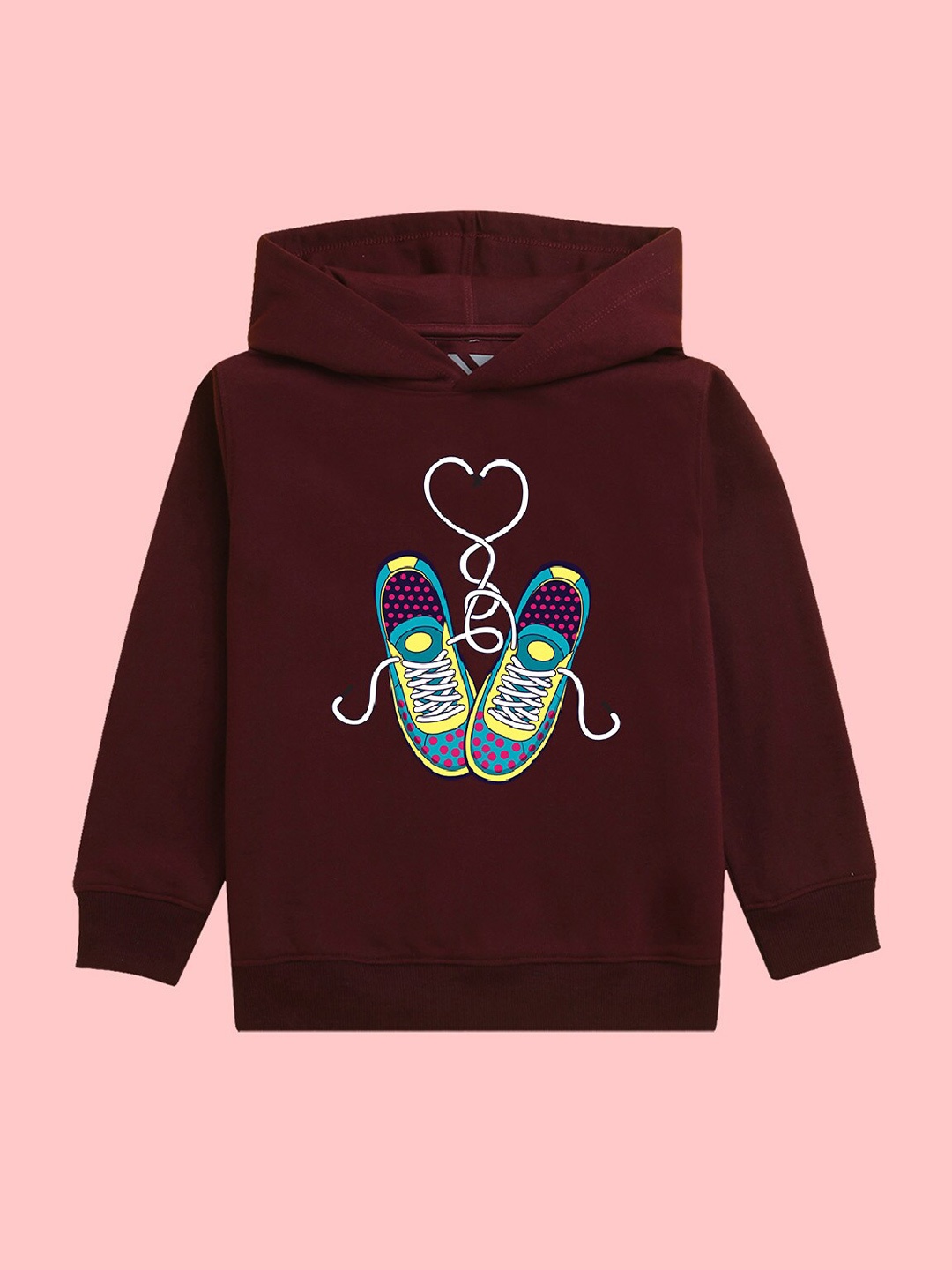 

NUSYL Girls Graphic Printed Hooded Fleece Sweatshirt, Burgundy