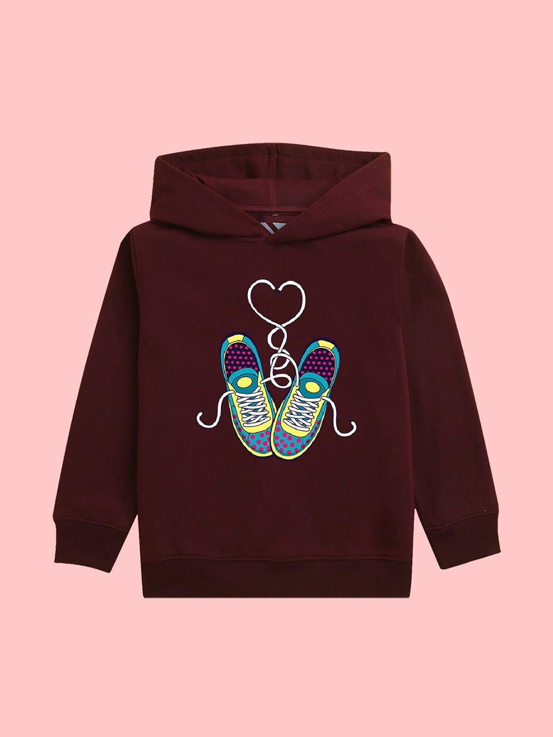 

NUSYL Girls Graphic Printed Hooded Long Sleeves Fleece Pullover, Burgundy