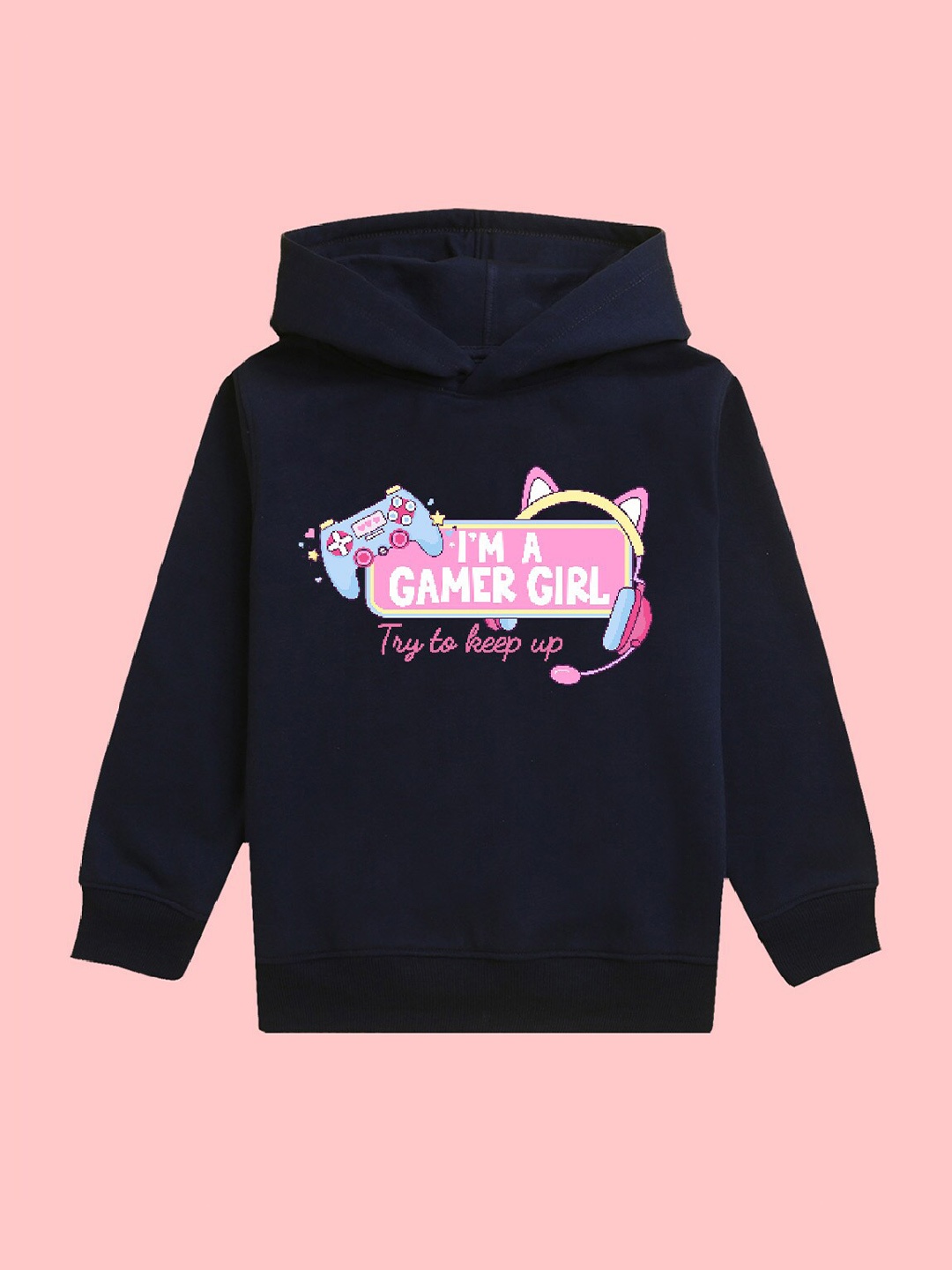 

NUSYL Girls Gamer Graphic Printed Hooded Fleece Pullover Sweatshirt, Navy blue