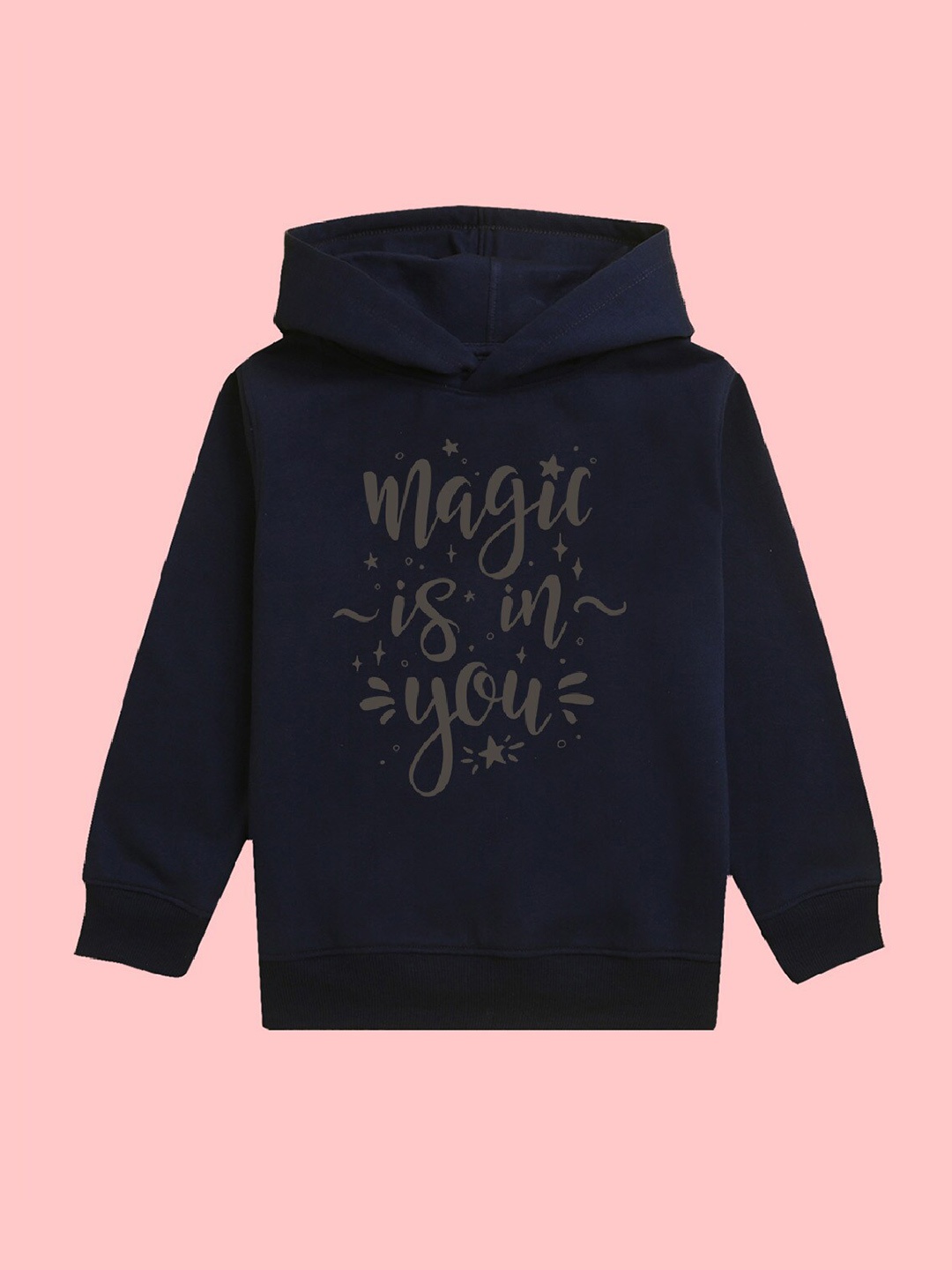 

NUSYL Girls Typography Printed Hooded Fleece Pullover Sweatshirt, Navy blue