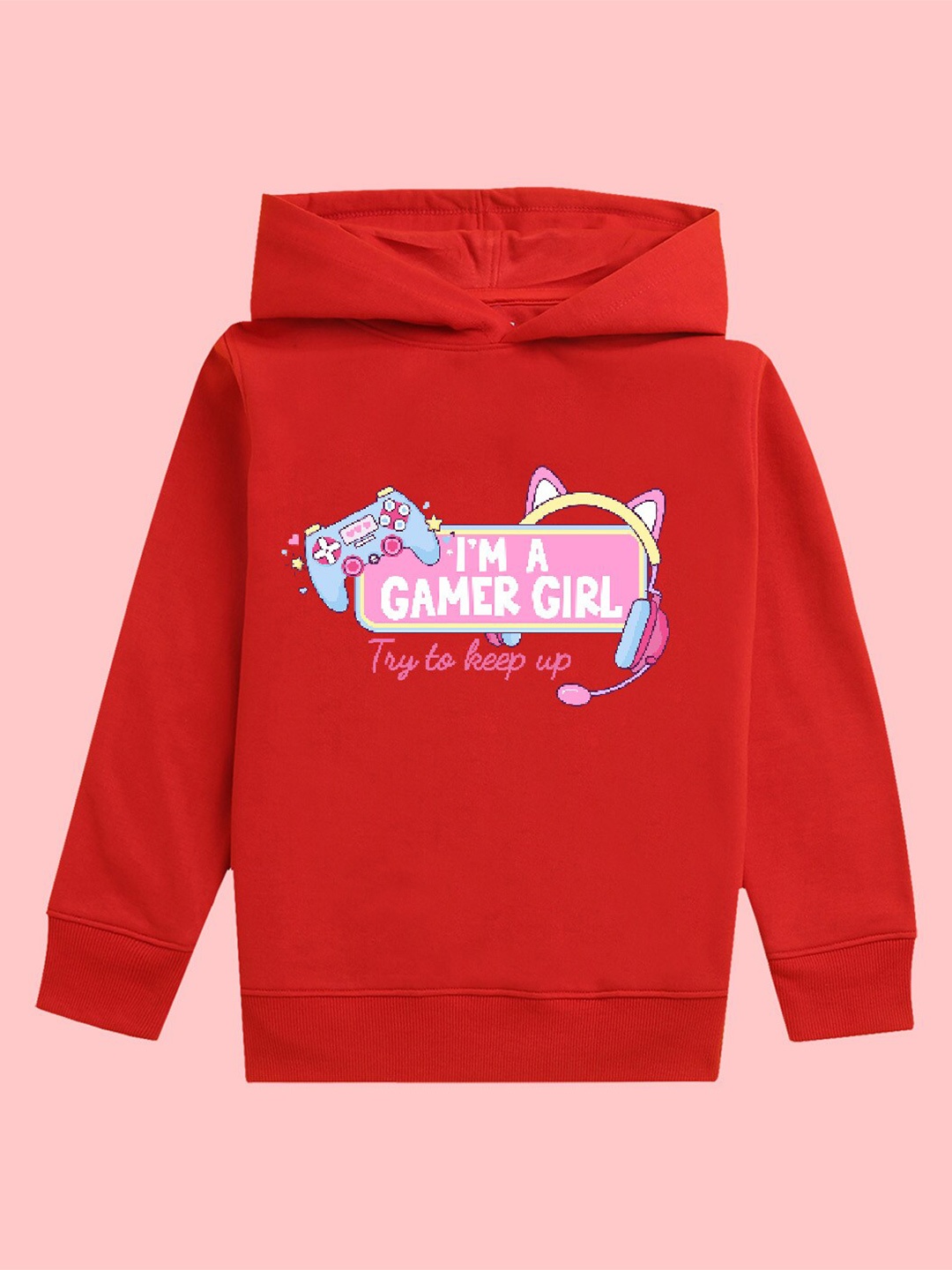 

NUSYL Girls Graphic Printed Hooded Fleece Sweatshirt, Red