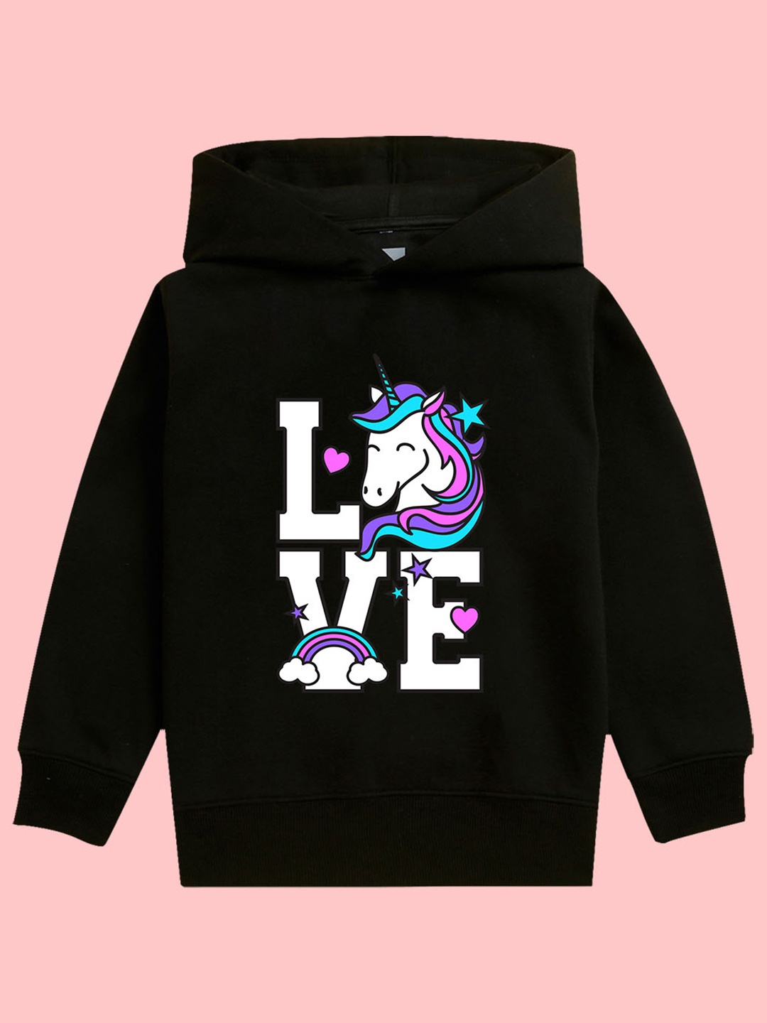 

NUSYL Girls Graphic Printed Fleece Hooded Pullover Sweatshirt, Black