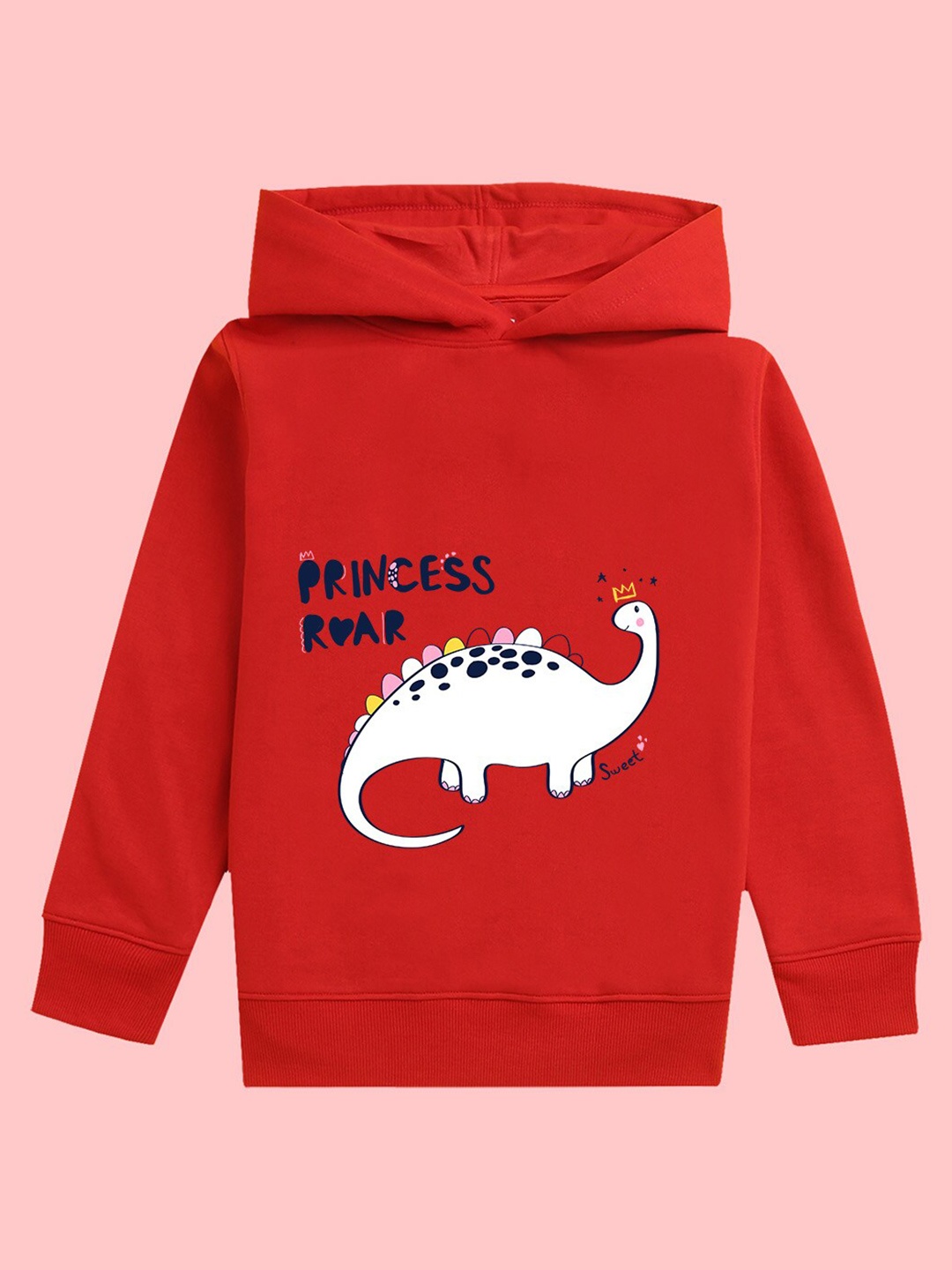 

NUSYL Girls Graphic Printed Hooded Long Sleeves Fleece Pullover, Red
