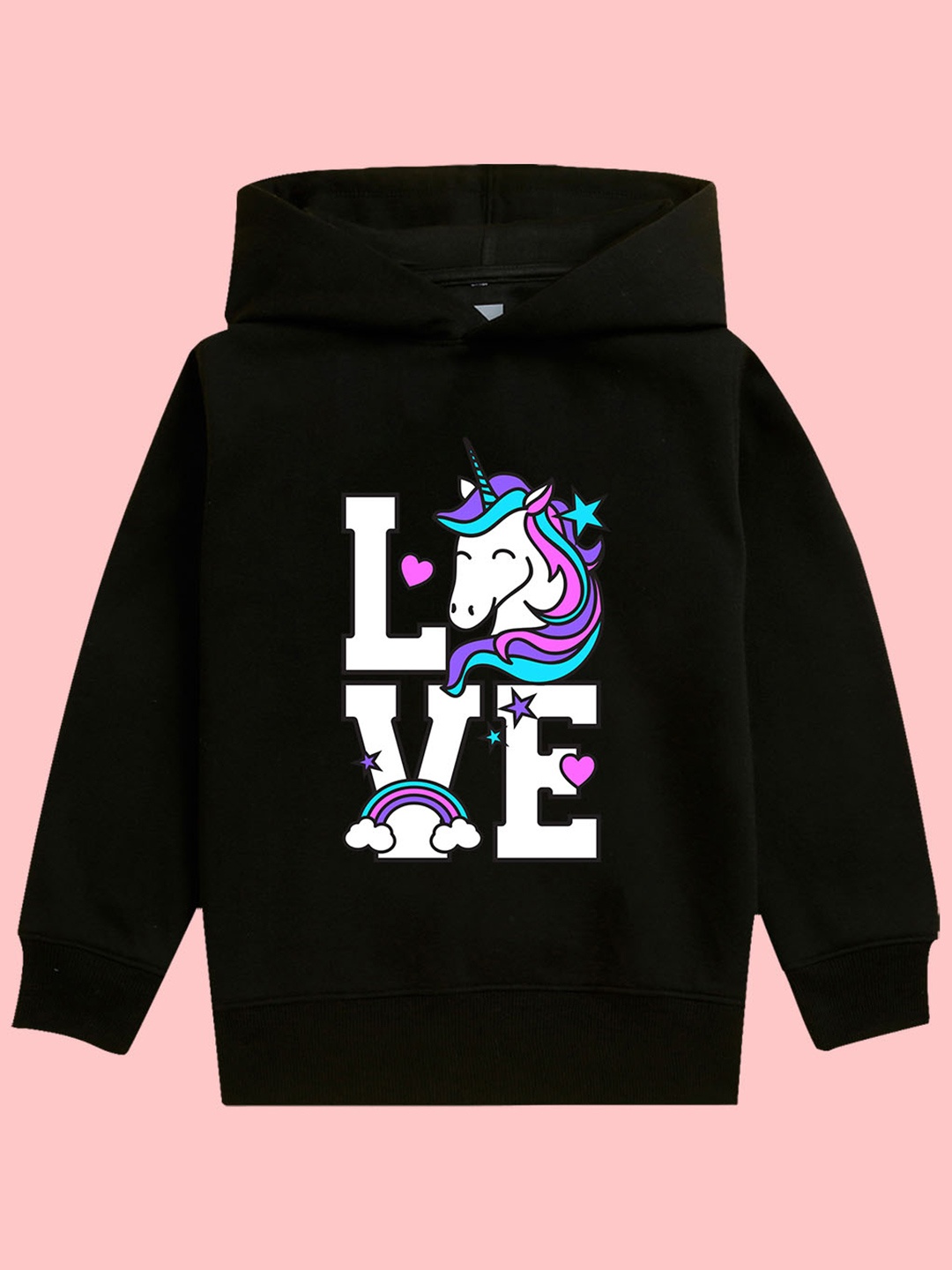 

NUSYL Girls Typography Hooded Fleece Sweatshirt, Black