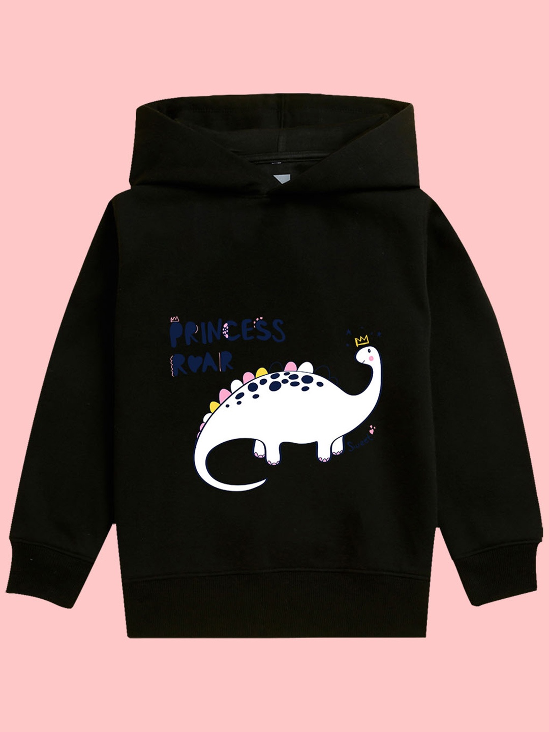 

NUSYL Girls Dinosaur Printed Hooded Fleece Sweatshirt, Black