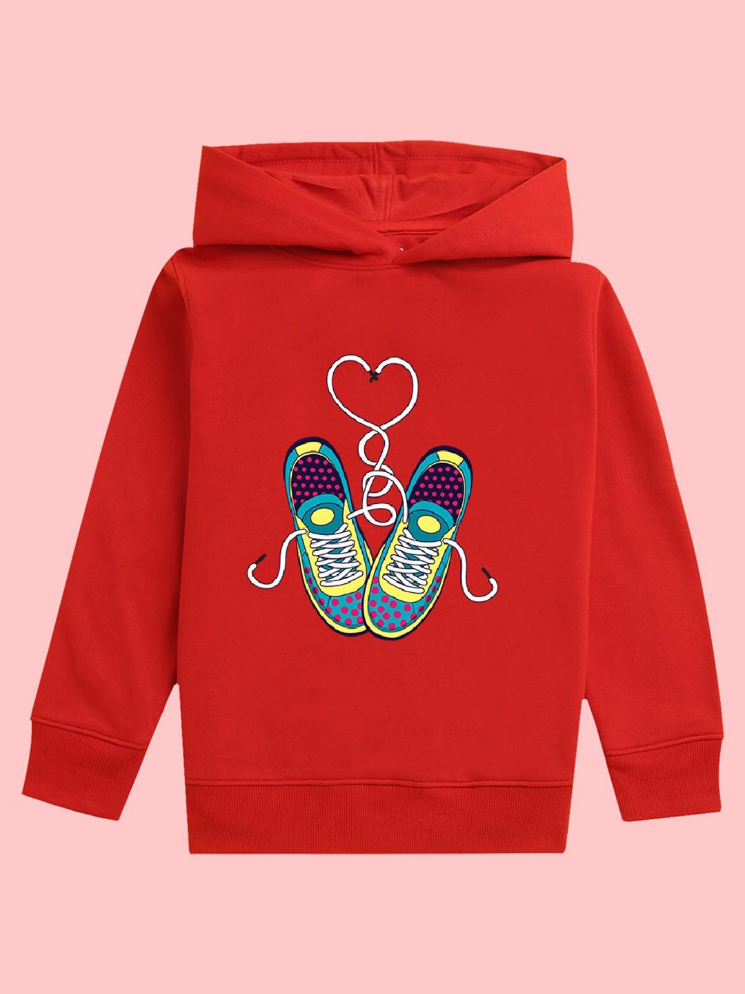 

NUSYL Girls Graphic Printed Hooded Fleece Pullover, Red
