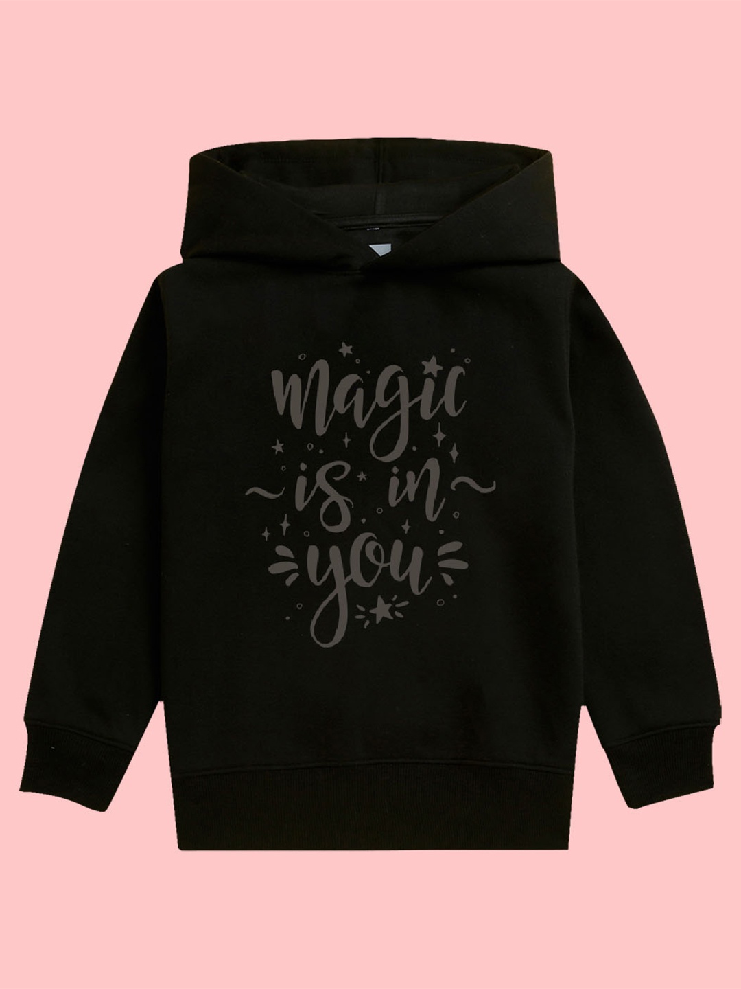 

NUSYL Girls Typography Printed Hooded Long Sleeves Fleece Pullover, Black