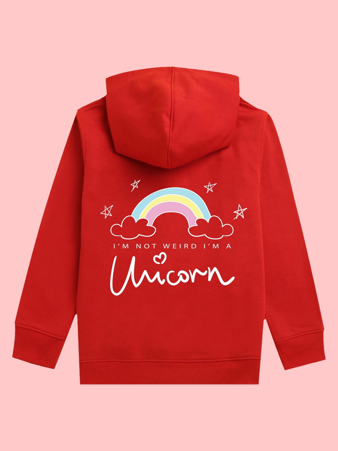

NUSYL Girls Typography Printed Hooded Fleece Pullover Sweatshirt, Red