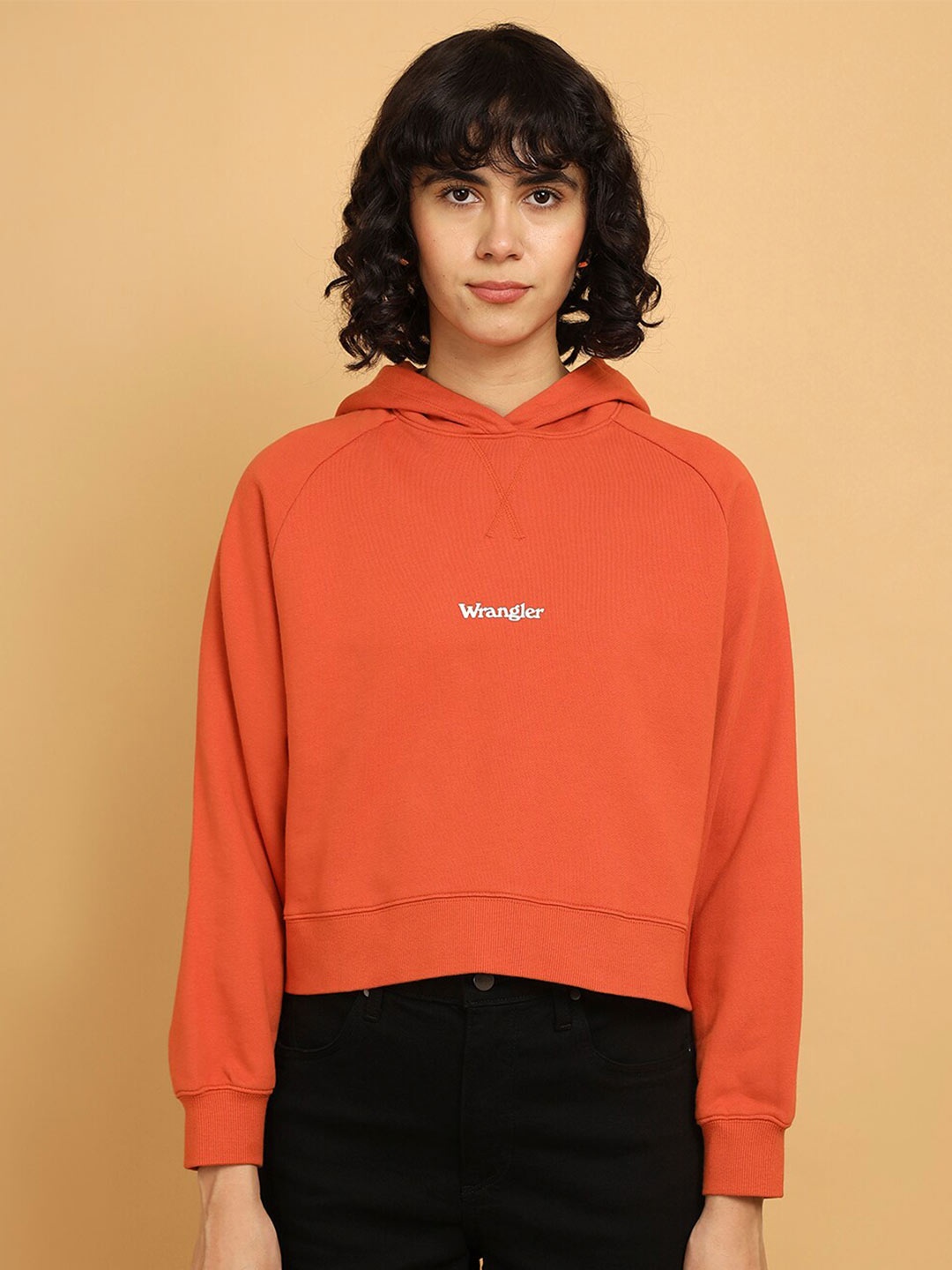 

Wrangler Brand Logo Printed Hooded Cotton Sweatshirt, Orange