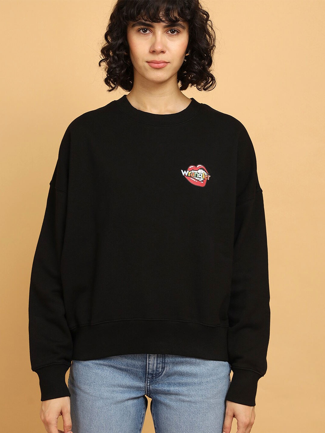 

Wrangler Round Neck Cotton Sweatshirt, Black