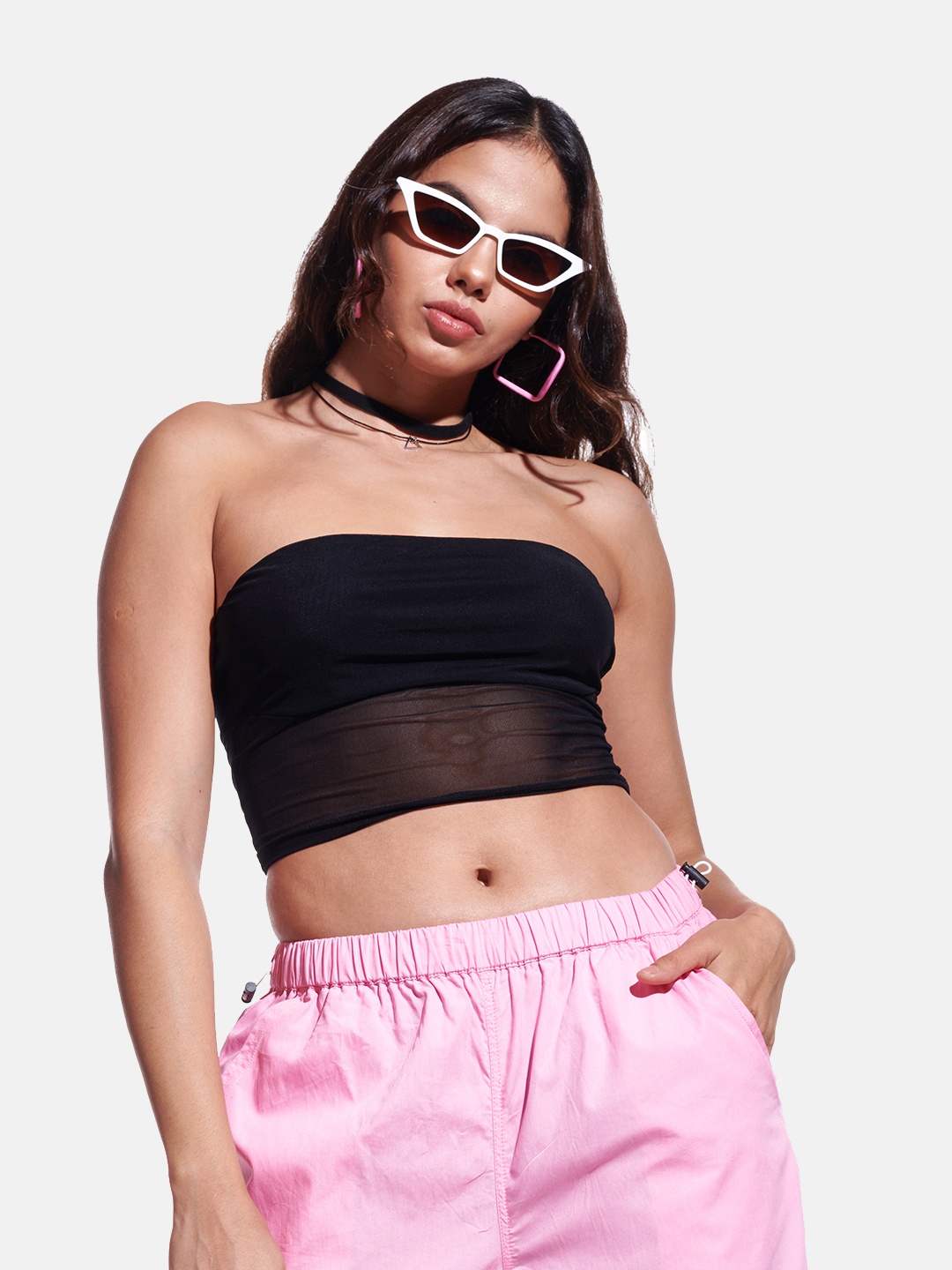 

IZF Strapless Tube Crop Top, Black