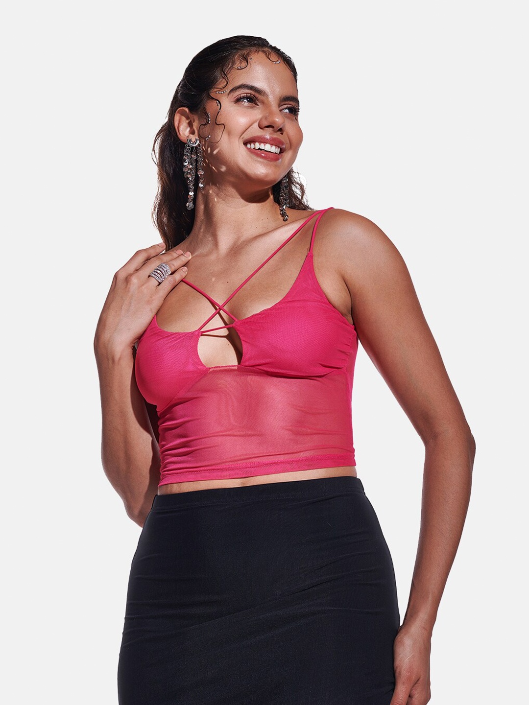 

IZF Mesh Bralette Crop Top, Pink