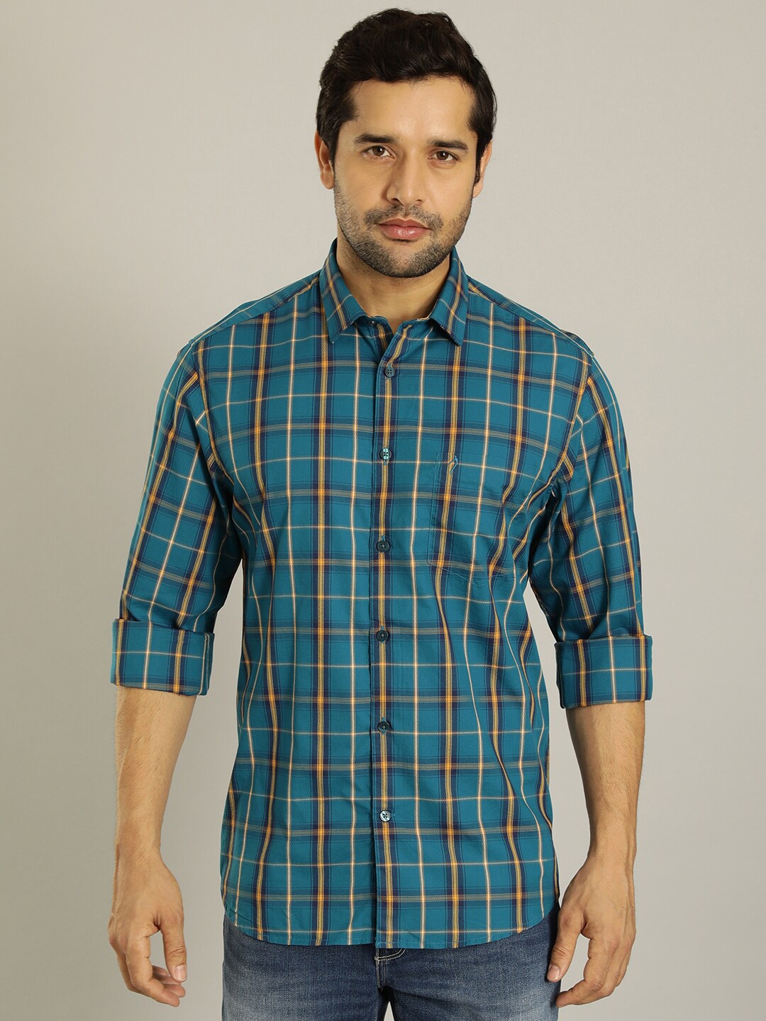 

Indian Terrain Tartan Checks Spread Collar Casual Shirt, Blue