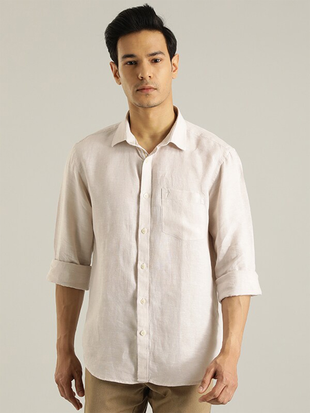 

Indian Terrain Spread Collar Linen Casual Shirt, Off white