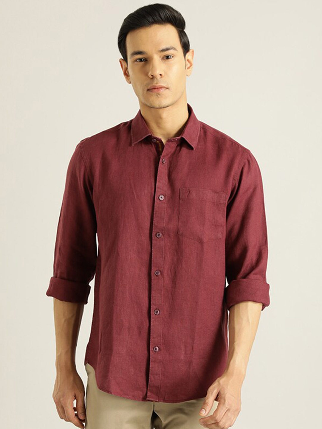 

Indian Terrain Pure Linen Casual Shirt, Maroon