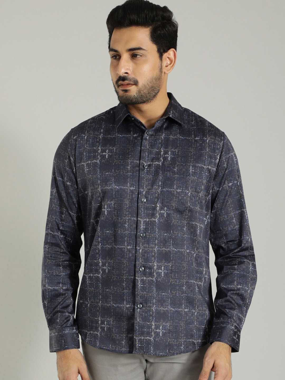 

Indian Terrain Floral Printed Casual Shirt, Navy blue