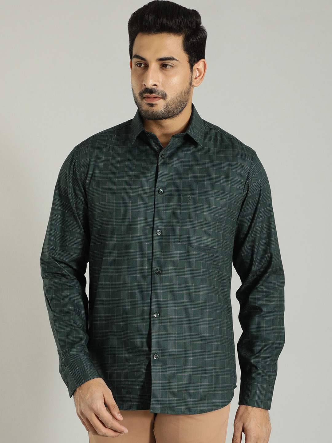 

Indian Terrain Grid Tattersall Checked Formal Casual Shirt, Green