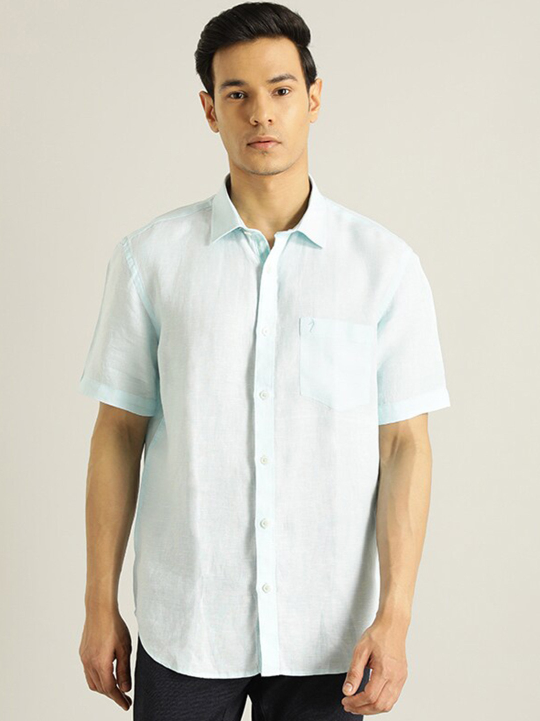 

Indian Terrain Spread Collar Linen Casual Shirt, Blue