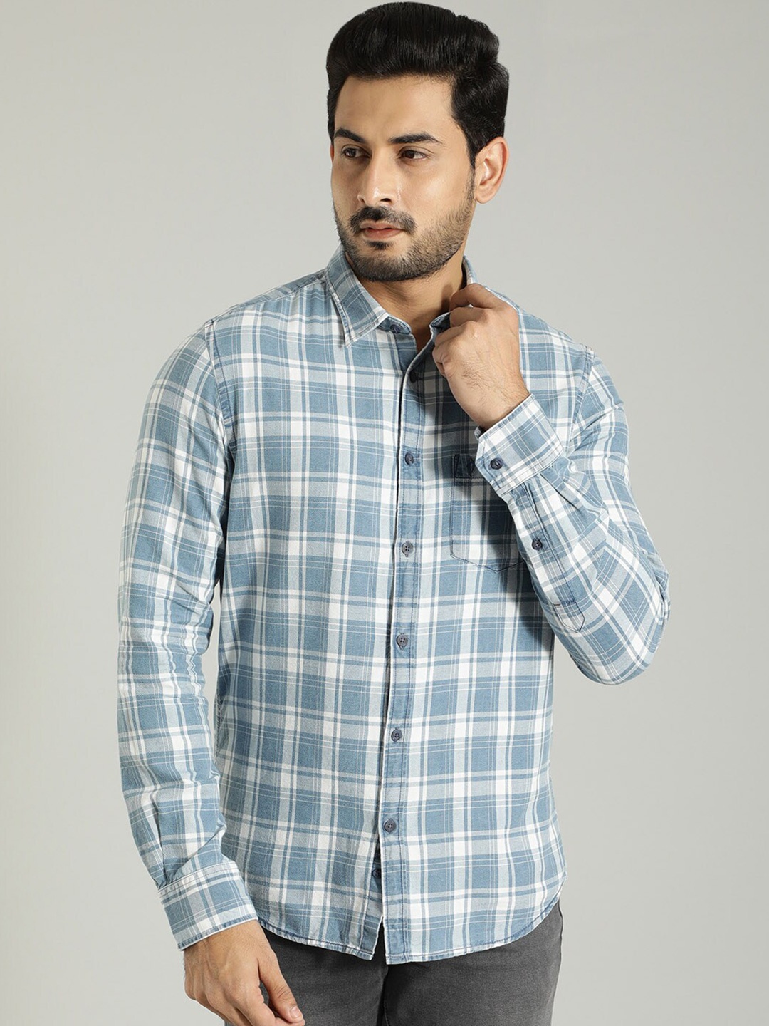 

Indian Terrain Slim Fit Tartan Checked Casual Shirt, Grey