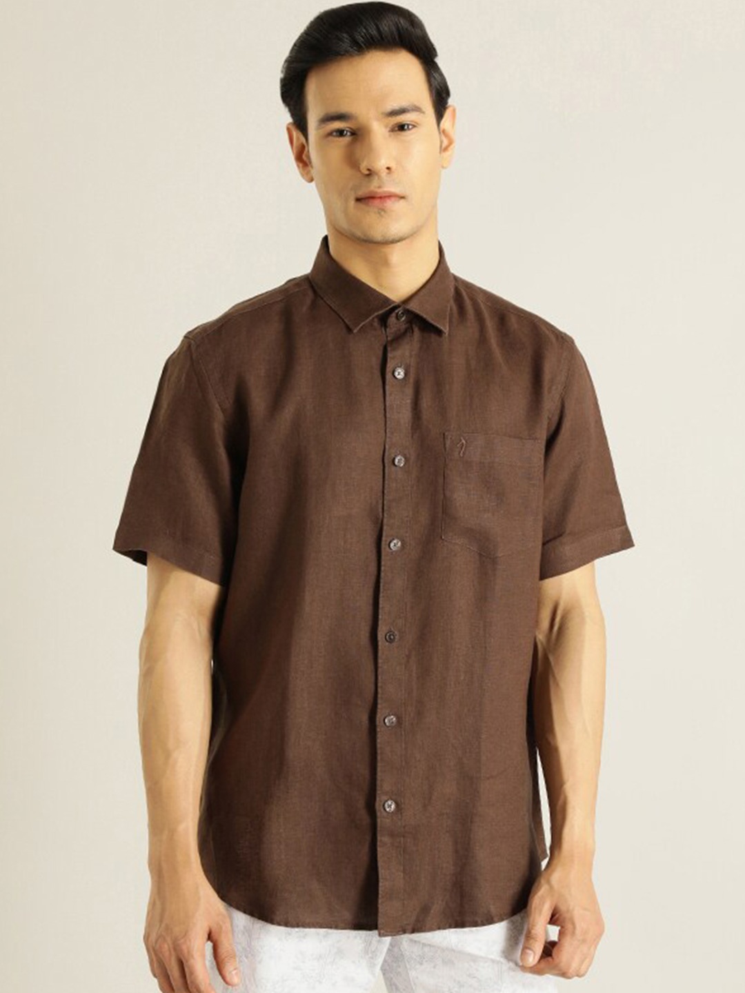 

Indian Terrain Pure Linen Casual Shirt, Brown