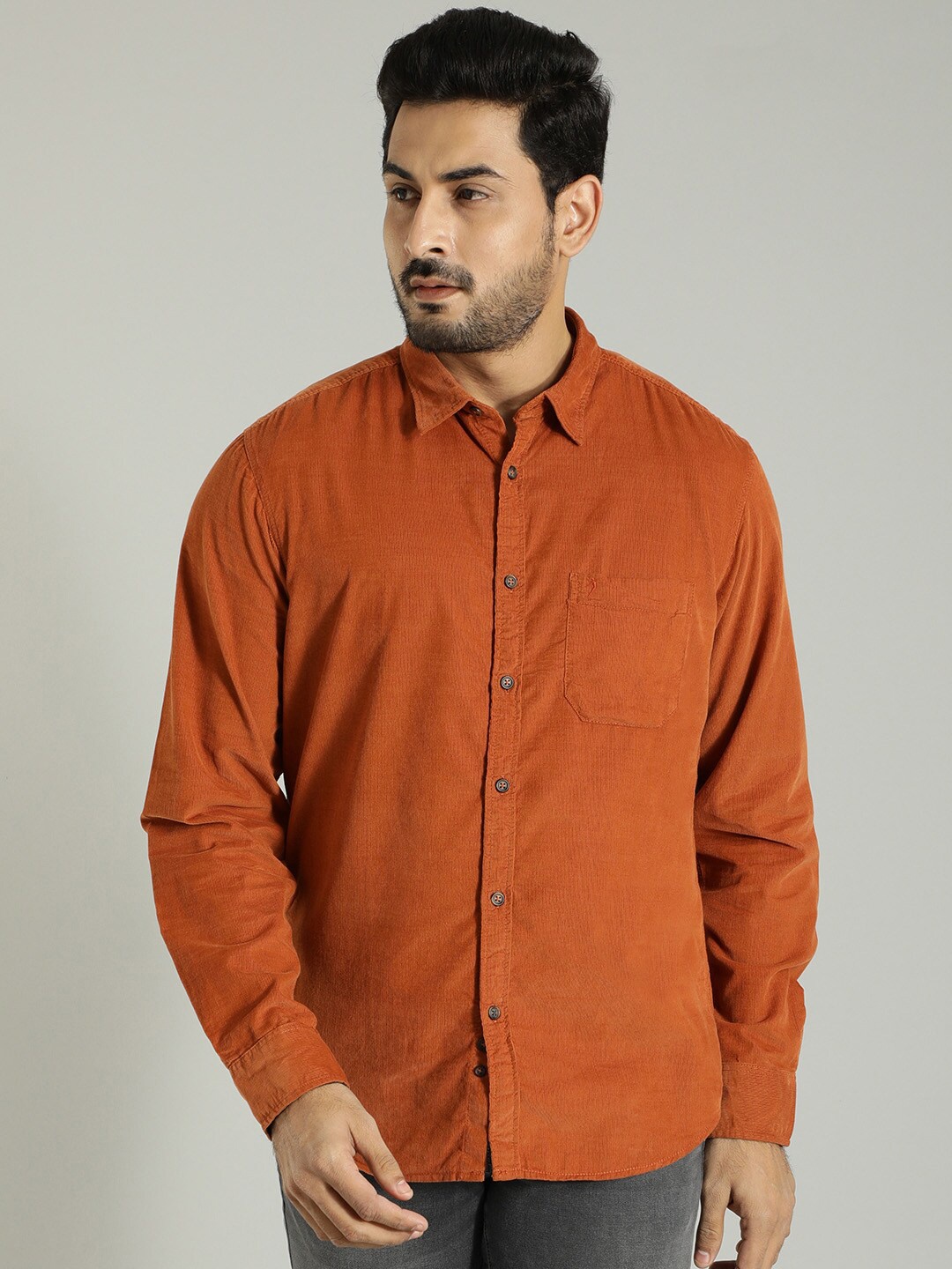 

Indian Terrain Textured Spread Collar Casual Shirt, Rust