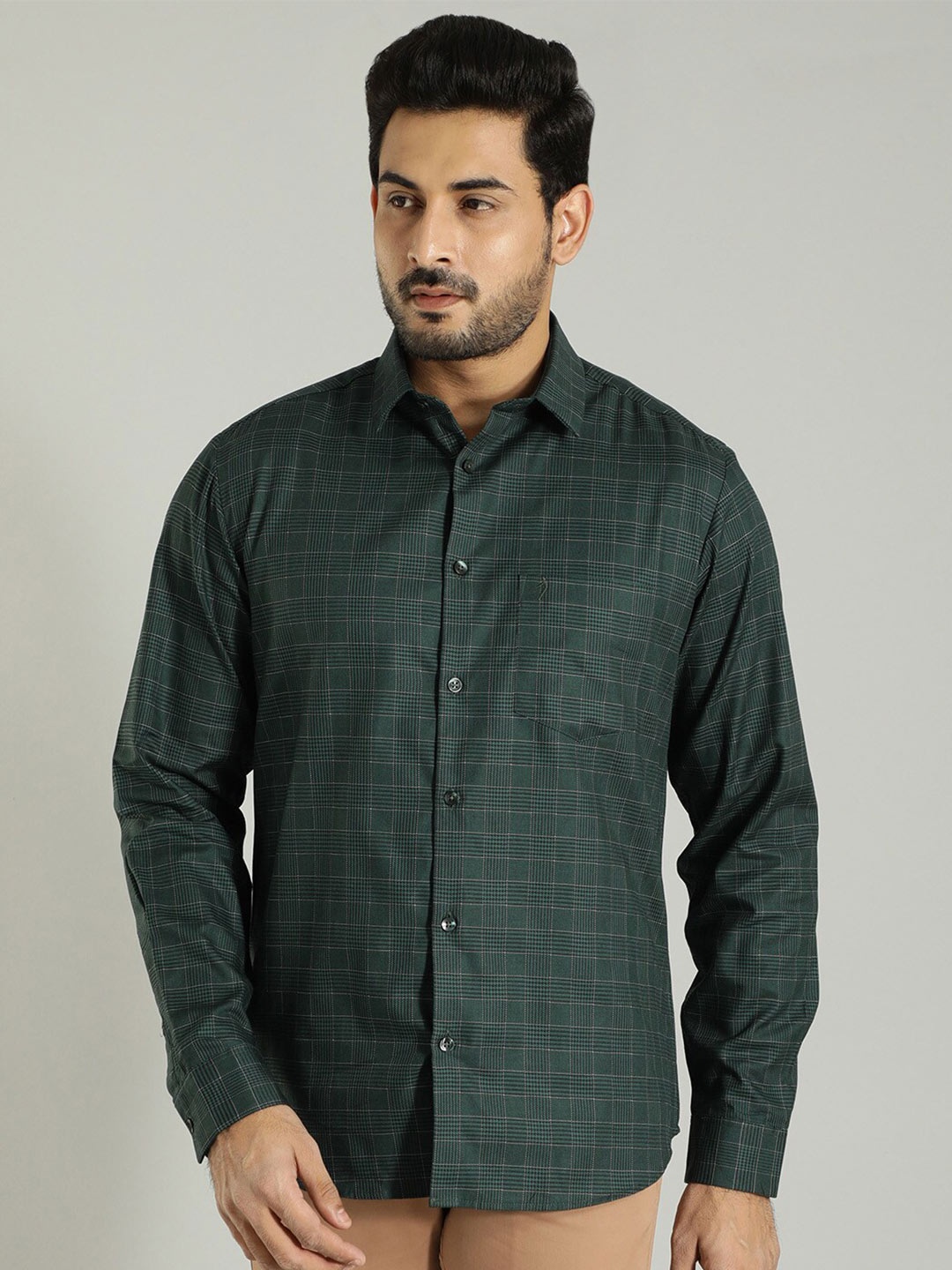 

Indian Terrain Grid Tattersall Checked Casual Shirt, Green