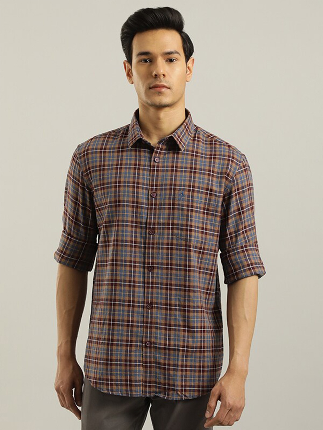 

Indian Terrain Tartan Checks Pure Cotton Casual Shirt, Purple