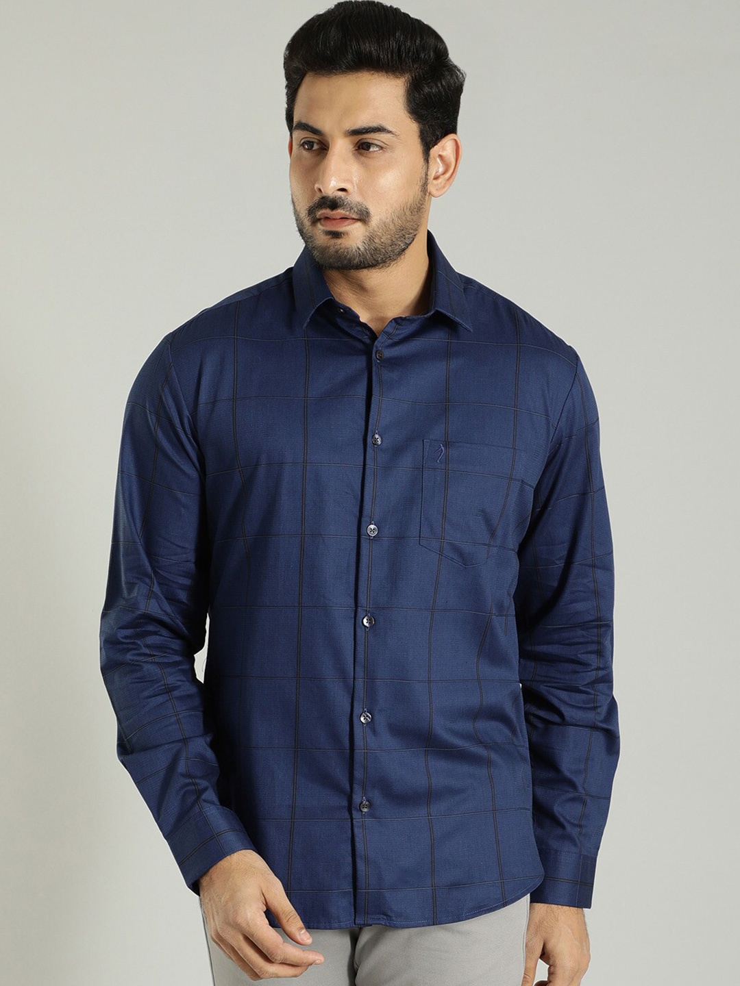 

Indian Terrain Windowpane Checked Casual Shirt, Navy blue