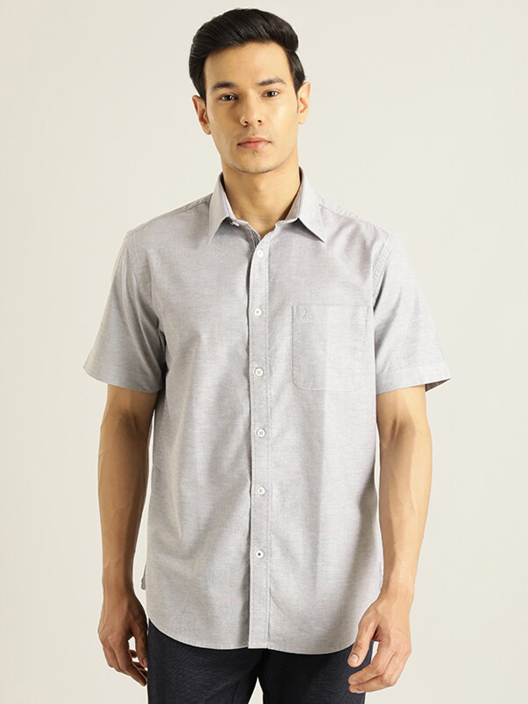 

Indian Terrain Spread Collar Short Sleeves Casual Shirt, Grey