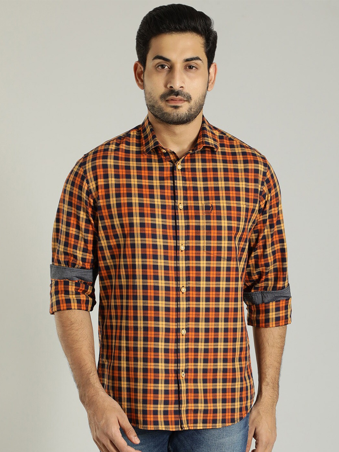 

Indian Terrain Tartan Checks Spread Collar Casual Shirt, Red